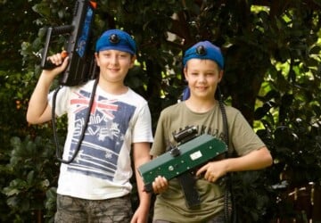Laser Tag in a Box boys with laser tag.