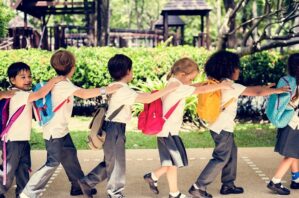 happy school kids outside
