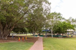 concrete paths lead through Gregory Park