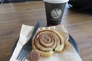 Pastry and coffee at Coffee n Bricks Cafe.