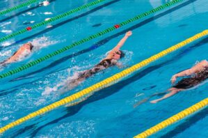 swimmers in an Olympic swimming race.