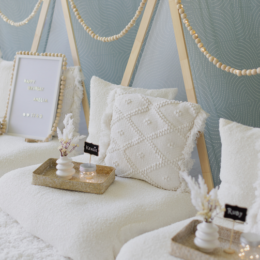 Teepee Fun and Dreams white sleepover teepee hire.