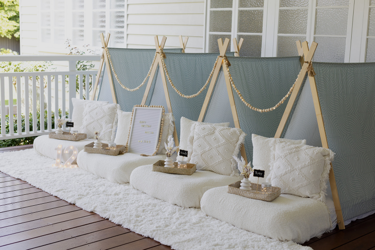 Teepee Fun and Dreams white sleepover tent hire.