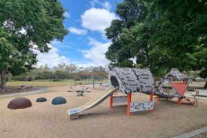 Toddler play area with sand base at Crestmead Park.