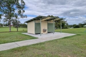 Toilets and pathway at Ducie Street Park.