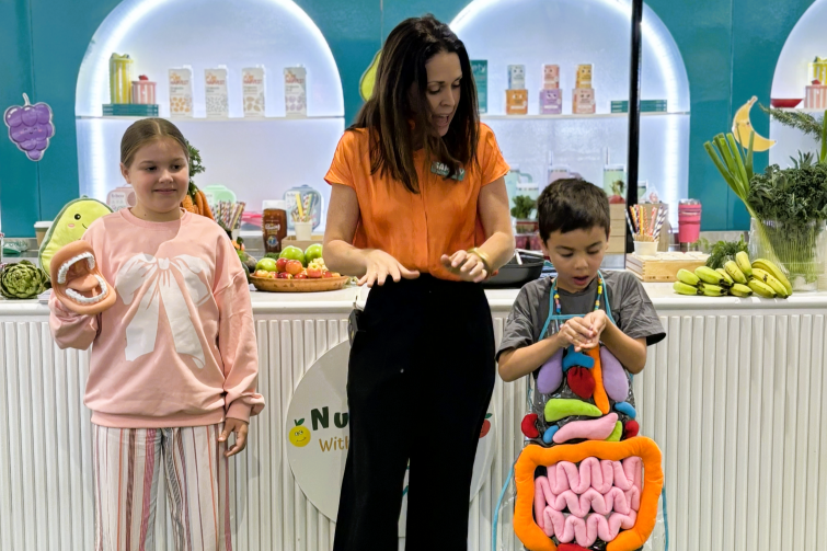 Nutrition With Sammy Sam with children at workshop.