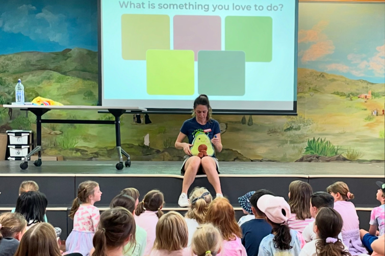Nutrition With Sammy Sam with school incursion group.