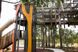 Billubera park Yarrabilba main play structure with towers and bridge