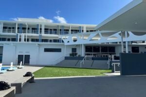 Seating area at Clem Jones Aquatic Centre.