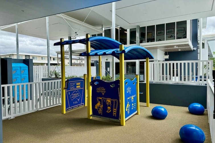 Small, fenced play area for toddlers at Clem Jones Aquatic Centre.