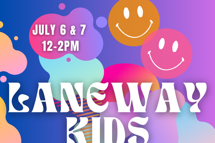 Laneway Kids event image of logo and smiley faces.