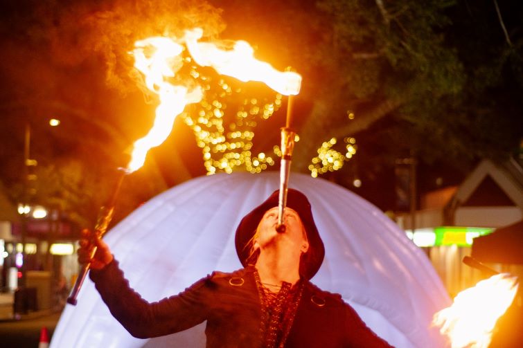 Winter Wunderland event image of man breathing fire.