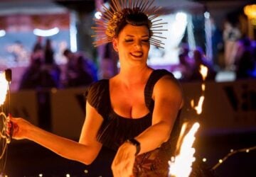 West End Winter Solstice Markets event image of lady fire twirling.