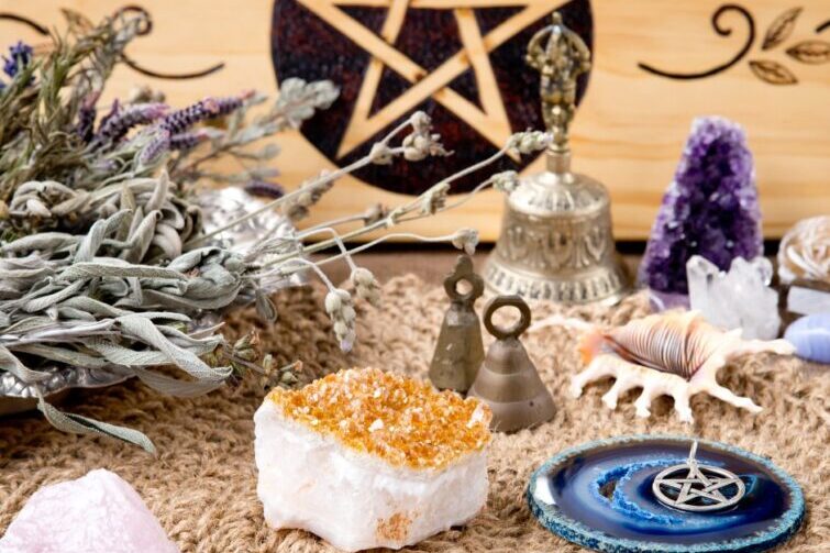 Witches night market event image if crystals and lavender. and her