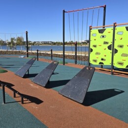 Ninja warrior course for juniors at Capestone Lake Playground in Mango Hill.