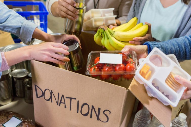 Box of food donations.
