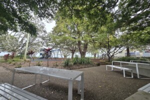 Picnic tables at Brennan Park.