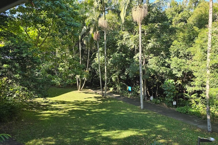 Grassed area and pathway at Maroochy Wetlands Sanctuary.