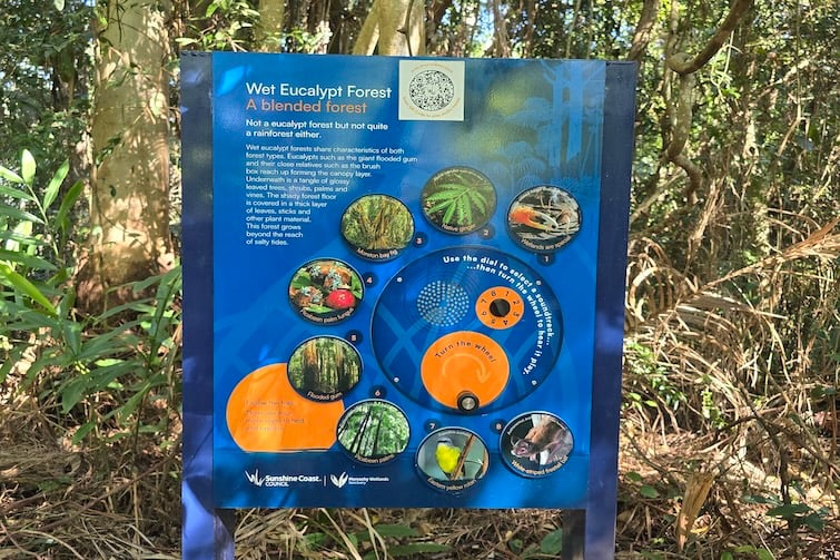 Interactive sign at Maroochy Wetlands Sanctuary.
