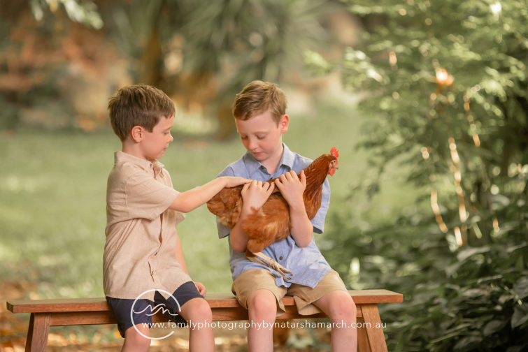 Natarsha March Photography Barker brothers with chicken.