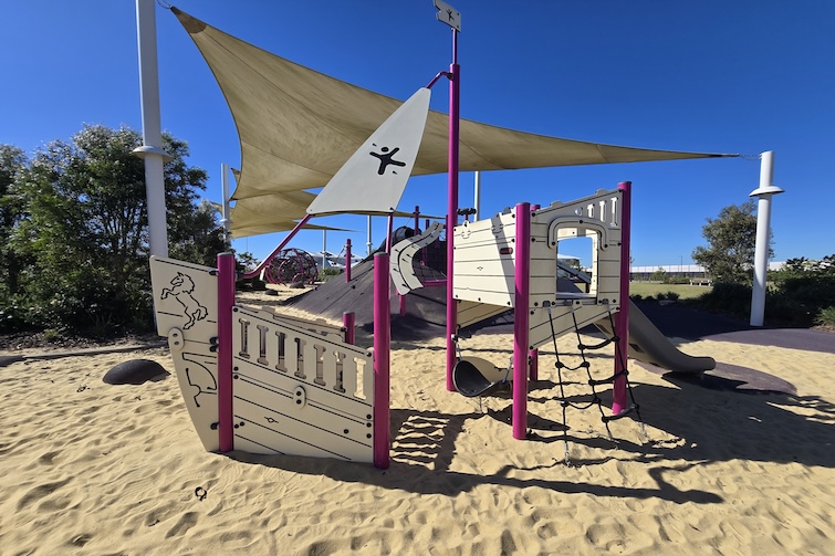Ship play structure and slide at the Whale Park in Aura.
