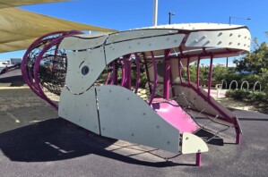 Whale climbing structure at the Whale Park in Aura.