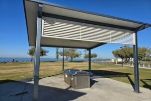 BBQ shelter by the water at Pelican Park.