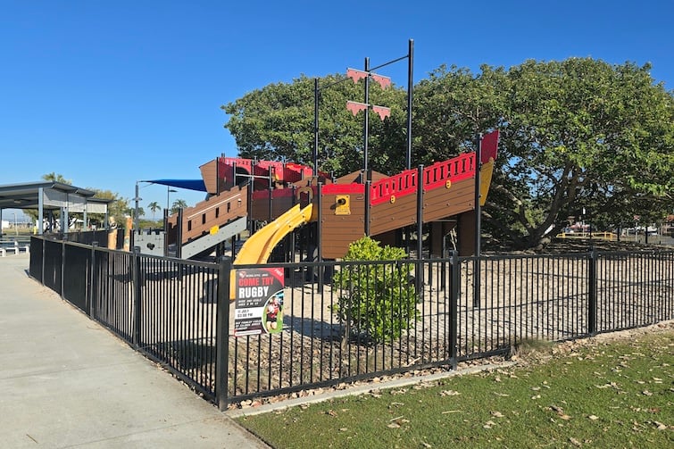 Fully fenced playground at Pelican Park.