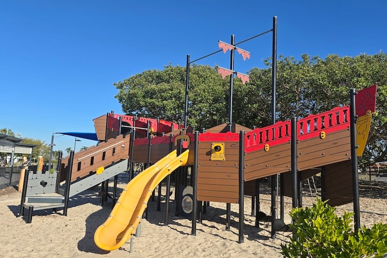 Ship play fort and slide at Pelican Park.