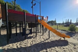 Slide and play fort at Pelican Park.