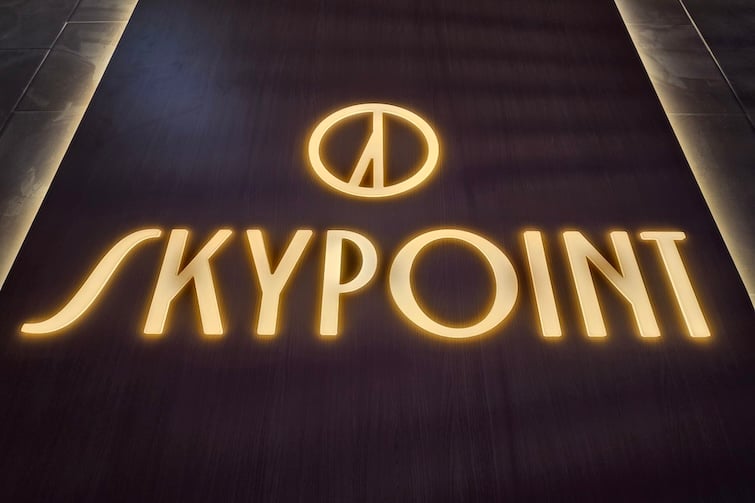 Illuminated SkyPoint sign at SkyPoint Observation Deck.