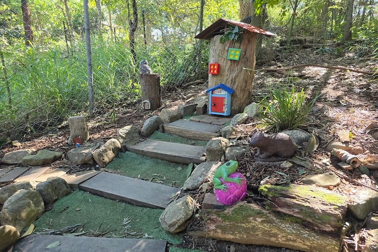 Steps to fairy house at Kumbartcho Sanctuary.