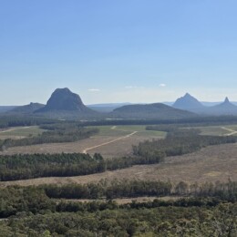 Glass House Mountains view form Wild Horse Mountain Lookout.