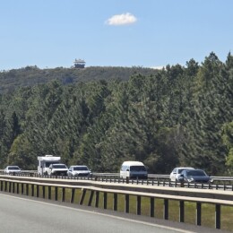 View of tower at Wild Horse Mountain Lookout from the Bruce Highway.,
