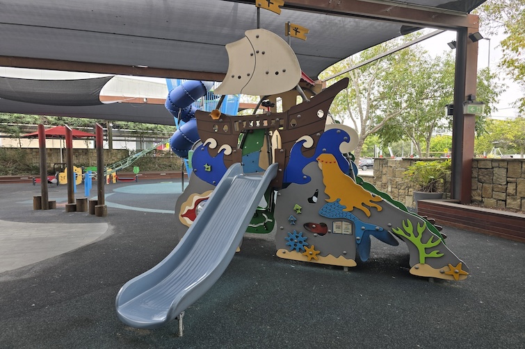 Slide and toddler fort at Westfield North Lakes play area.