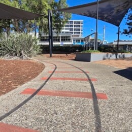 Painted train tracks at Scarborough Beach Park.
