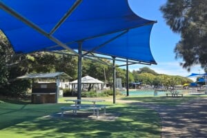 Umbrellas at Settlement Cove Lagoon in Redcliffe.