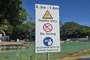 Warning sign at Settlement Cove Lagoon in Redcliffe.