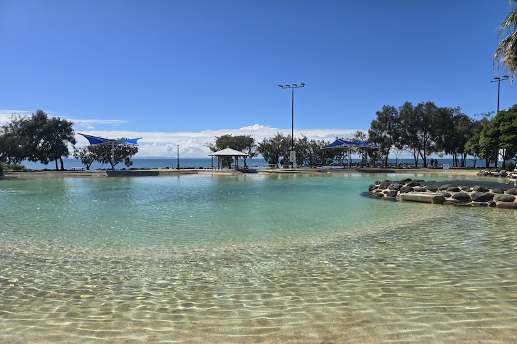 Blue skies and water at Settlement Cove Lagoon in Redcliffe.