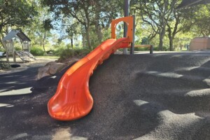 Orange embankment slide at Decker Park.