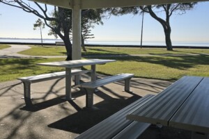 Picnic tables at Decker Park.