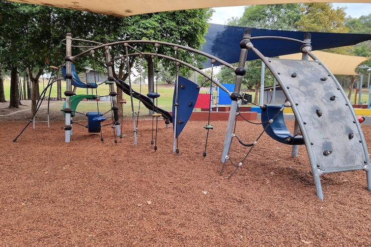Climbing opportunities in the playground at Upper Kedron Recreation Reserve.