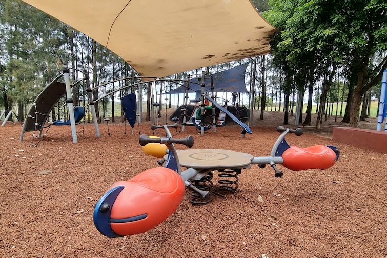 Spring rider in the playground at Upper Kedron Recreation Reserve.