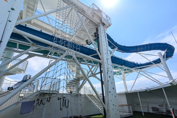 Carnival Cruise Edge Adventure Park climbing wall, net and slides.