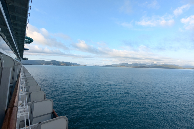 Carnival Cruise Carnival Encounter balcony cabin view to Airlie Beach.