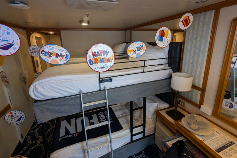 Carnival Cruise Carnival Encounter balcony cabin with bunks.