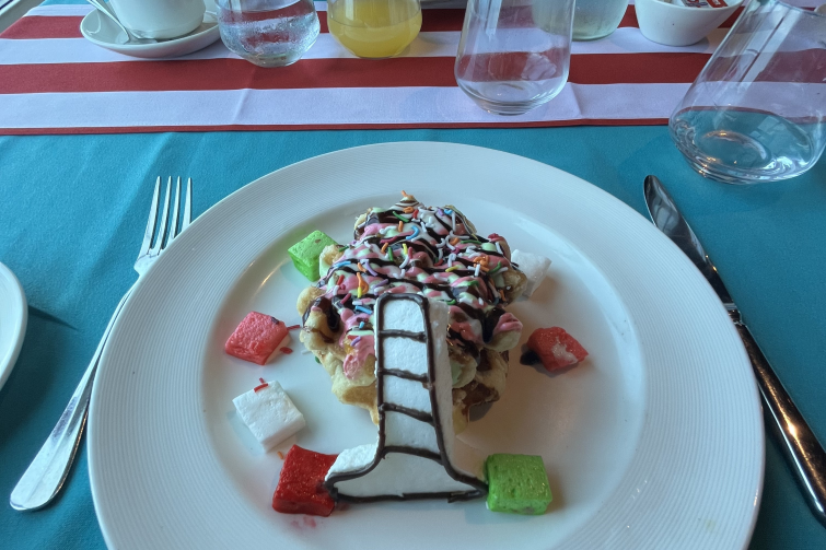 Carnival Cruise Thing 1 and Thing 2 Birthday Breakfast waffles.