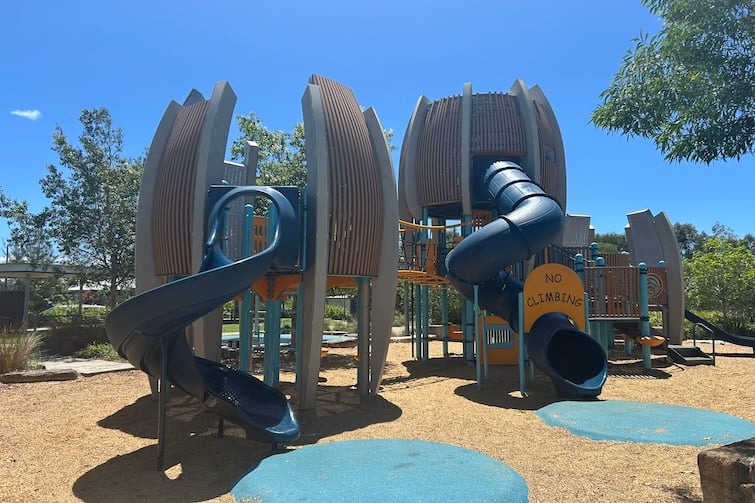 Slides and fort at Eagle Tree Park in Coomera.