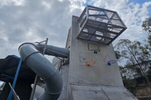 Hoops on the side of a concrete play structure at Frew Park.