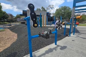 Industrial looking play panels at Frew Park.